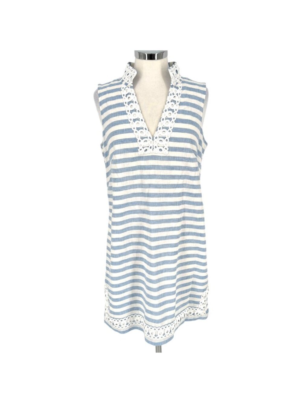 Eliza J Striped Linen Blend Sleeveless Tunic Dress Blue White Size 12